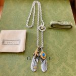 Gucci GG Feather Necklace Sliver Tone For Women