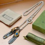Gucci GG Feather Necklace Sliver Tone For Women