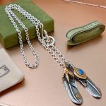 Gucci GG Feather Necklace Sliver Tone For Women