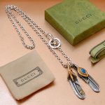 Gucci GG Feather Necklace Sliver Tone For Women