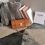 Celine Chain Shoulder Bag Triomphe In Shiny Black Gold Tone/Brown/Balck Sliver Tone For Women‎ 13in/33cm