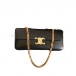 Celine Chain Shoulder Bag Triomphe In Shiny Black Gold Tone/Brown/Balck Sliver Tone For Women‎ 13in/33cm