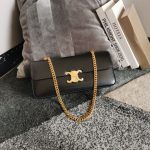 Celine Chain Shoulder Bag Triomphe In Shiny Black Gold Tone/Brown/Balck Sliver Tone For Women‎ 13in/33cm