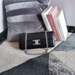 Celine Chain Shoulder Bag Triomphe In Shiny Black Gold Tone/Brown/Balck Sliver Tone For Women‎ 13in/33cm