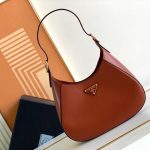 Prada Cleo Brushed Shoulder Bag Brown/Green Khaki For Women 10.6 in / 27 cm