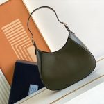 Prada Cleo Brushed Shoulder Bag Brown/Green Khaki For Women 10.6 in / 27 cm