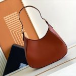 Prada Cleo Brushed Shoulder Bag Brown/Green Khaki For Women 10.6 in / 27 cm