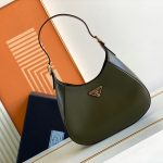 Prada Cleo Brushed Shoulder Bag Brown/Green Khaki For Women 10.6 in / 27 cm