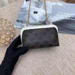 Celine Clutch With Chain In Triomphe Canvas White/Red For Women‎ 6in/16cm 10E382CBX.01BC