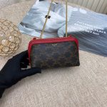 Celine Clutch With Chain In Triomphe Canvas White/Red For Women‎ 6in/16cm 10E382CBX.01BC