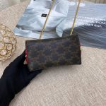 Celine Clutch With Chain In Triomphe Canvas White/Red For Women‎ 6in/16cm 10E382CBX.01BC