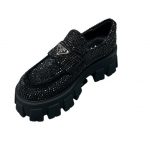 Prada Monolith Ombré Brushed Loafers With Crystal Black For Women 2.1 in/ 5.5cm