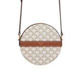 Celine Round Purse On Strap In Triomphe Canvas White/Brown For Women‎ 5in/13.5cm
