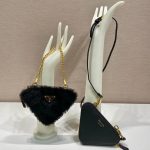 Prada Shearling And Saffiano Mini-Pouch White/ Black For Women 5.9 in / 15 cm 1NR015_2ECY_F0009