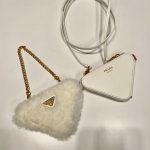 Prada Shearling And Saffiano Mini-Pouch White/ Black For Women 5.9 in / 15 cm 1NR015_2ECY_F0009
