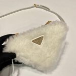 Prada Shearling And Saffiano Mini-Pouch White/ Black For Women 5.9 in / 15 cm 1NR015_2ECY_F0009
