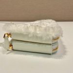 Prada Shearling And Saffiano Mini-Pouch White/ Black For Women 5.9 in / 15 cm 1NR015_2ECY_F0009