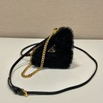 Prada Shearling And Saffiano Mini-Pouch White/ Black For Women 5.9 in / 15 cm 1NR015_2ECY_F0009