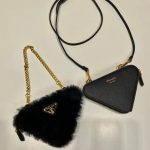 Prada Shearling And Saffiano Mini-Pouch White/ Black For Women 5.9 in / 15 cm 1NR015_2ECY_F0009