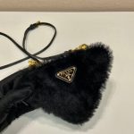 Prada Shearling And Saffiano Mini-Pouch White/ Black For Women 5.9 in / 15 cm 1NR015_2ECY_F0009