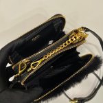 Prada Shearling And Saffiano Mini-Pouch White/ Black For Women 5.9 in / 15 cm 1NR015_2ECY_F0009
