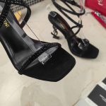 Saint Laurent Opyum Sandals In Crepe Satin And Rhinestones Black For Women 7323391UUAV1012