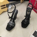 Saint Laurent Opyum Sandals In Crepe Satin And Rhinestones Black For Women 7323391UUAV1012