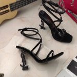 Saint Laurent Opyum Sandals In Crepe Satin And Rhinestones Black For Women 7323391UUAV1012