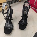 Saint Laurent Opyum Sandals In Crepe Satin And Rhinestones Black For Women 7323391UUAV1012