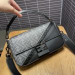 Fendi Baguette FF Fabric And Exotic Bag Black For Women 10.5 in/27cm 7VA572ALWIF1DYM