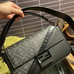 Fendi Baguette FF Fabric And Exotic Bag Black For Women 10.5 in/27cm 7VA572ALWIF1DYM