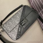 Fendi Baguette FF Fabric And Exotic Bag Black For Women 10.5 in/27cm 7VA572ALWIF1DYM