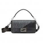 Fendi Baguette FF Fabric And Exotic Bag Black For Women 10.5 in/27cm 7VA572ALWIF1DYM