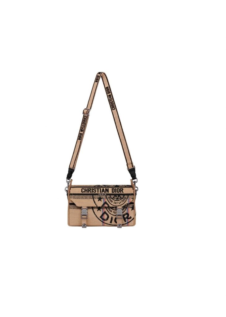 Camp Small Bag In Beige Jute Canvas With Dior Union Motif