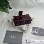 Dior Lady Dior 5-Gusset Card Holder Black/Burgundy/Grey/Light Black For Women 4in/10.5cm