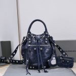 Balenciaga Le Cagole Small Bucket Bag In Black/Dark Blue/Sliver Tone For Women 11.8in/30 cm 7024321VG9Y1000
