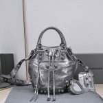Balenciaga Le Cagole Small Bucket Bag In Black/Dark Blue/Sliver Tone For Women 11.8in/30 cm 7024321VG9Y1000