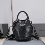 Balenciaga Le Cagole Small Bucket Bag In Black/Dark Blue/Sliver Tone For Women 11.8in/30 cm 7024321VG9Y1000