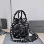Balenciaga Le Cagole Small Bucket Bag In Black/Dark Blue/Sliver Tone For Women 11.8in/30 cm 7024321VG9Y1000