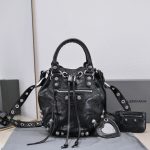 Balenciaga Le Cagole Small Bucket Bag In Black/Dark Blue/Sliver Tone For Women 11.8in/30 cm 7024321VG9Y1000