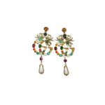 Gucci Attach Sparkling Stone Multicolor Earrings Gold Tone For Women