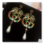 Gucci Attach Sparkling Stone Multicolor Earrings Gold Tone For Women