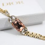 Dior Big Rectangle Twinkle Stone Chain Bracelet Gold Tone For Women
