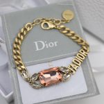 Dior Big Rectangle Twinkle Stone Chain Bracelet Gold Tone For Women