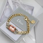 Dior Big Rectangle Twinkle Stone Chain Bracelet Gold Tone For Women