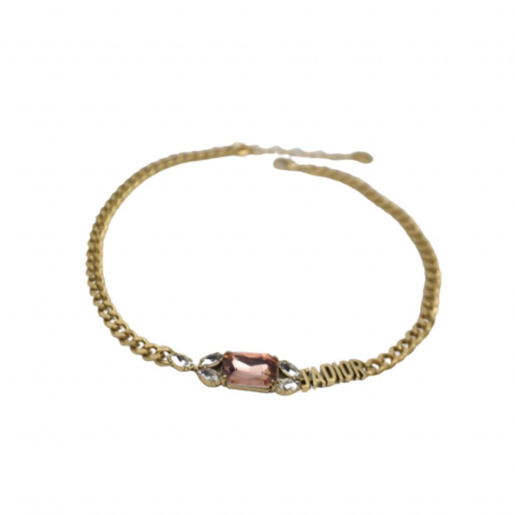 Big Rectangle Twinkle Stone Chain Necklace Gold Tone