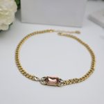 Dior Big Rectangle Twinkle Stone Chain Necklace Gold Tone For Women