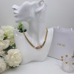Dior Big Rectangle Twinkle Stone Chain Necklace Gold Tone For Women