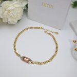 Dior Big Rectangle Twinkle Stone Chain Necklace Gold Tone For Women