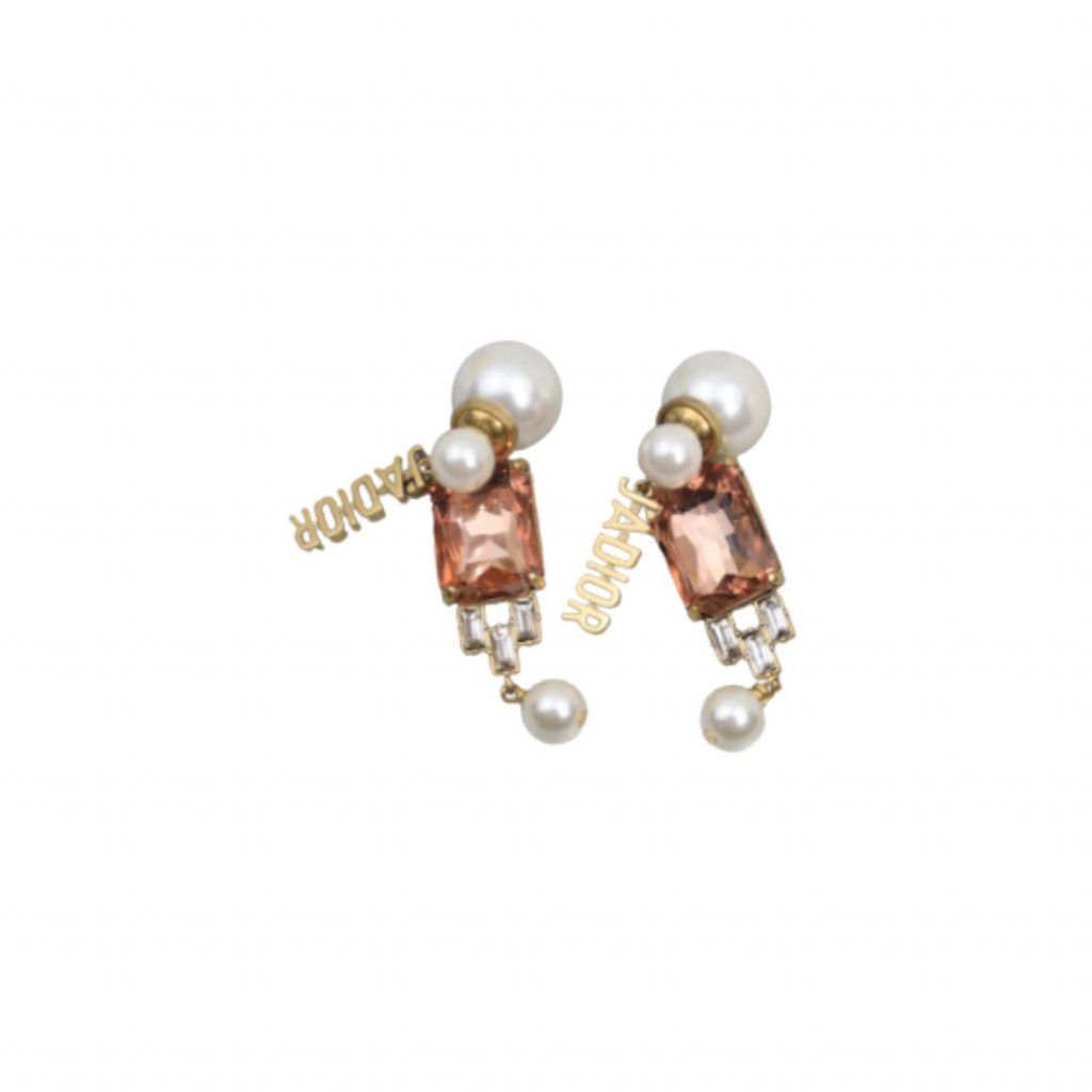 Big Rectangle Twinkle Stone Earrings Gold Tone